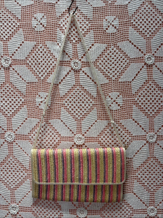 Handbags - Striped Multicolor Straw Crossbody Clutch - Women Bags